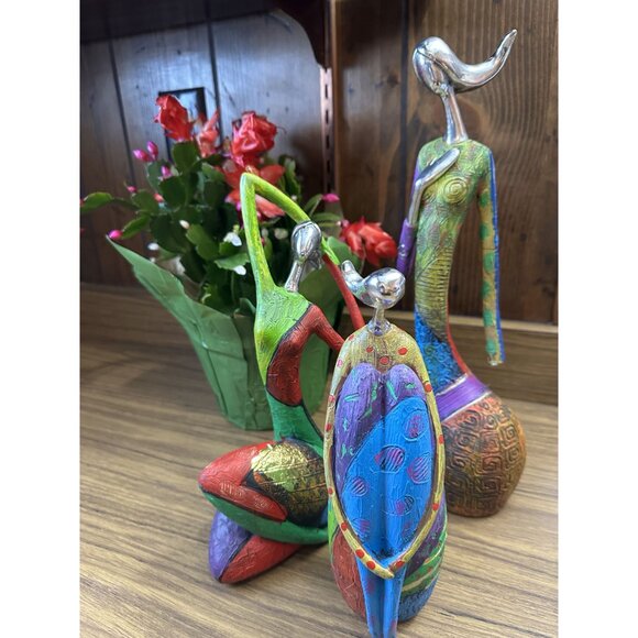 Set Of 3 Abstract Colorful Modern Art Sculptures With Silver Accents - Picture 4 of 13